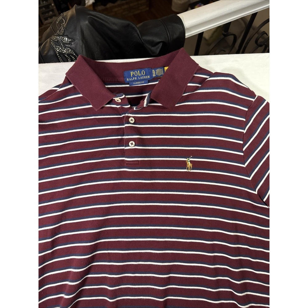 Polo Ralph Lauren Men's XL Pima Soft Touch Flesh Pony Burgundy With Navy Stripes